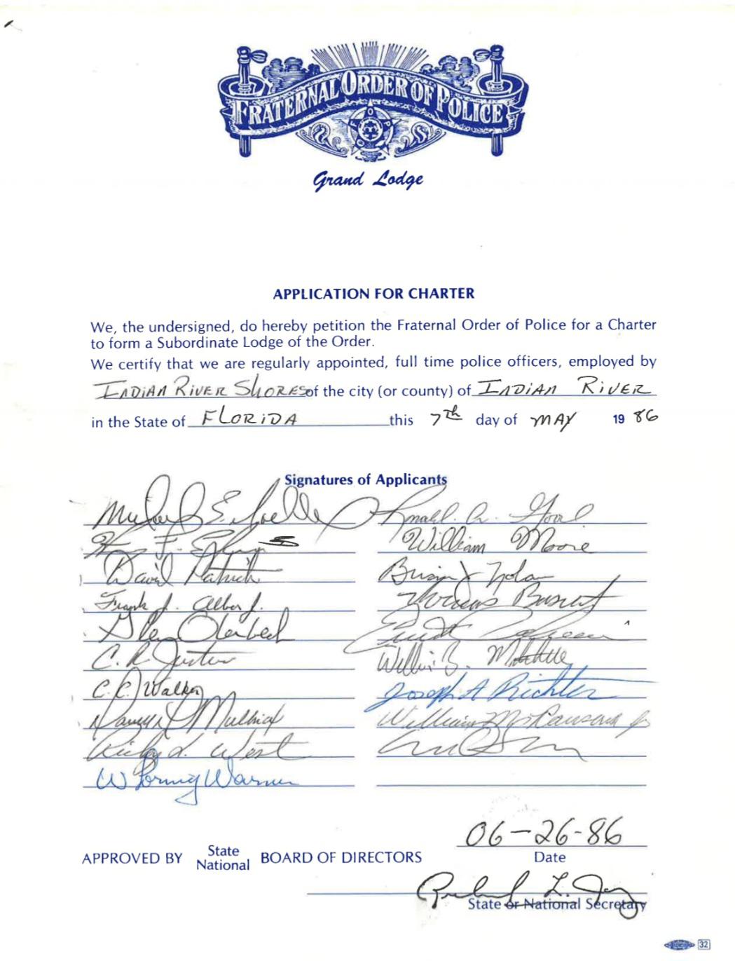 Image of the original FOP 79 Charter